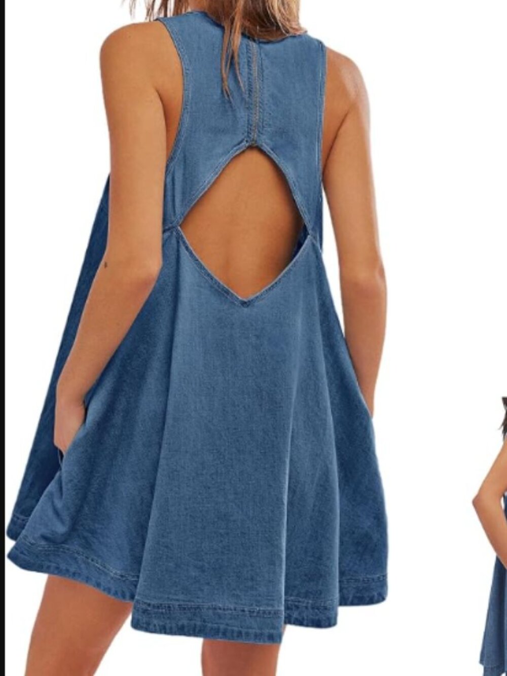 Sleeveless Denim Open Back A-Line Dress, Size Large, NWT